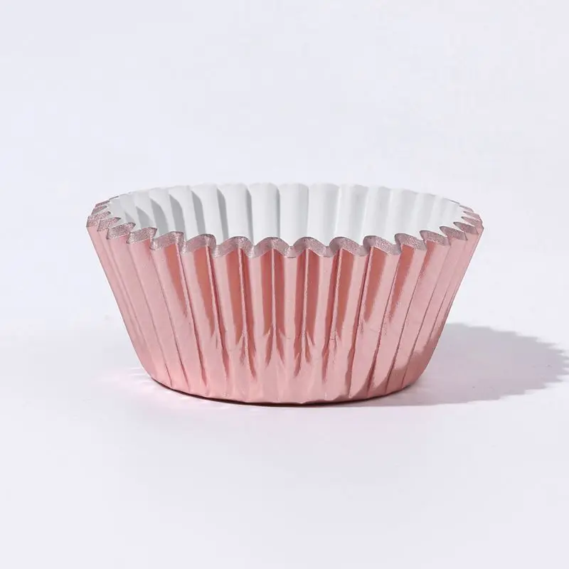 100pcs Rose Gold 50*30mm Promotion Aluminum Foil Paper Cupcake Cases with OPP Bag Packaging Chocolate Mould