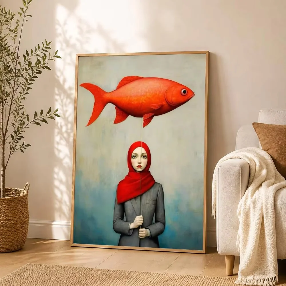 Abstraktes Leinwandbild mit einer Frau, surrealistische Wandkunst, lustiges Porträt einer Frau, Posterdruck für Büro, Schlafzimmer, Wohnzimmer, zur Dekoration von Zuhause. – Detail 4