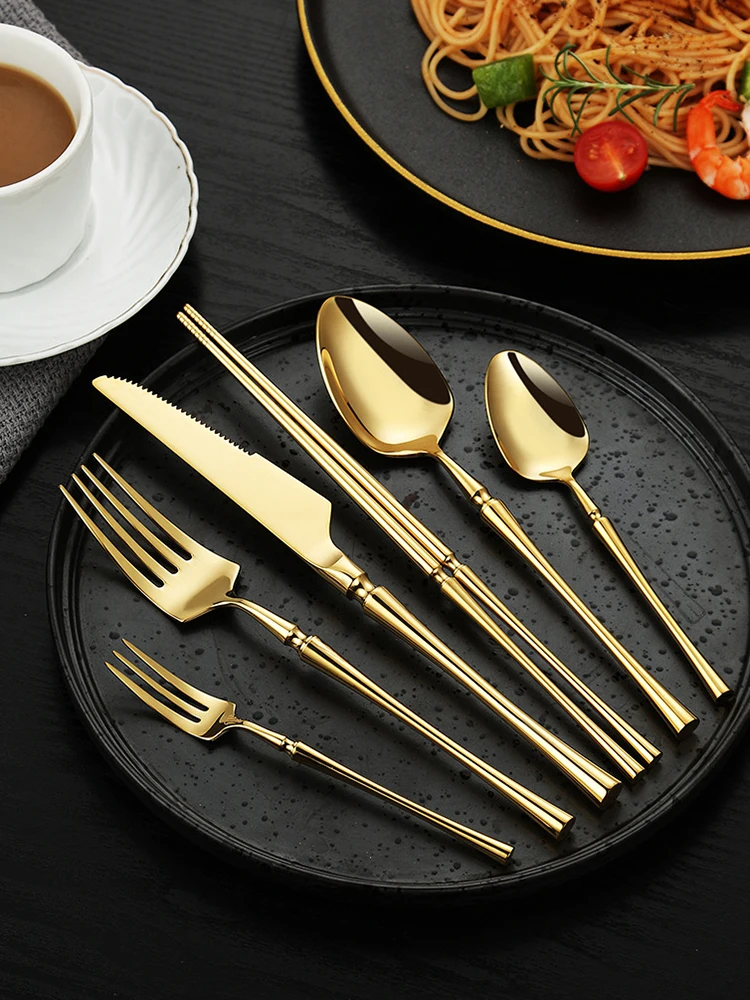 

304 Stainless Steel Full Tableware Set, Kitchen Dishes, Table Knife, Avocado Knife, Spoon, Chopsticks Set, Tableware, 15 Pcs