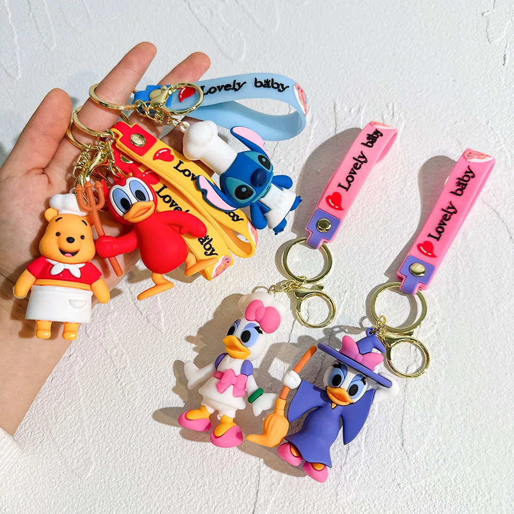 Trolls Chef Disney Keychain Mickey MouseMinnie Lilo Stitch New Cartoon Keychain Keychain Car Pendant Kids Toy Gifts