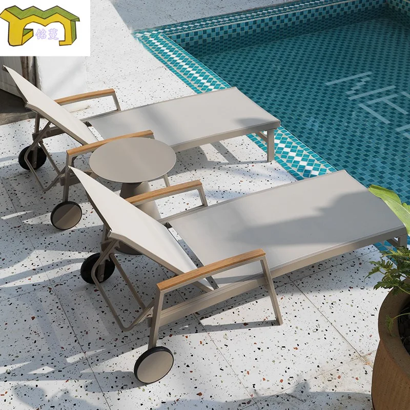 HYS Outdoor Courtyard Lying Pool Beach Leisure Lounger Waterproof and Sunscreen Hotel B & B Terrace Lying Bed Coffee Table