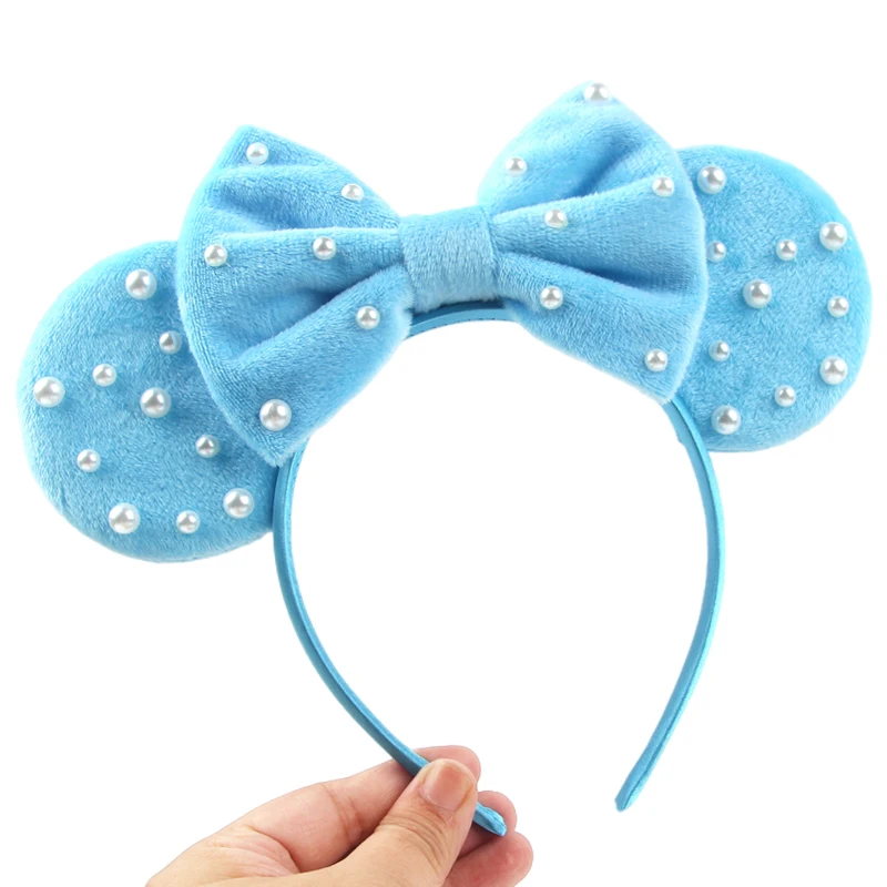 Weiße Perlen-Mausohren-Stirnbänder für Frauen, Farbige Weiche Baumwoll-Haarschleifen, Mädchen-Haarband, Kindergeschenk – Detail 7