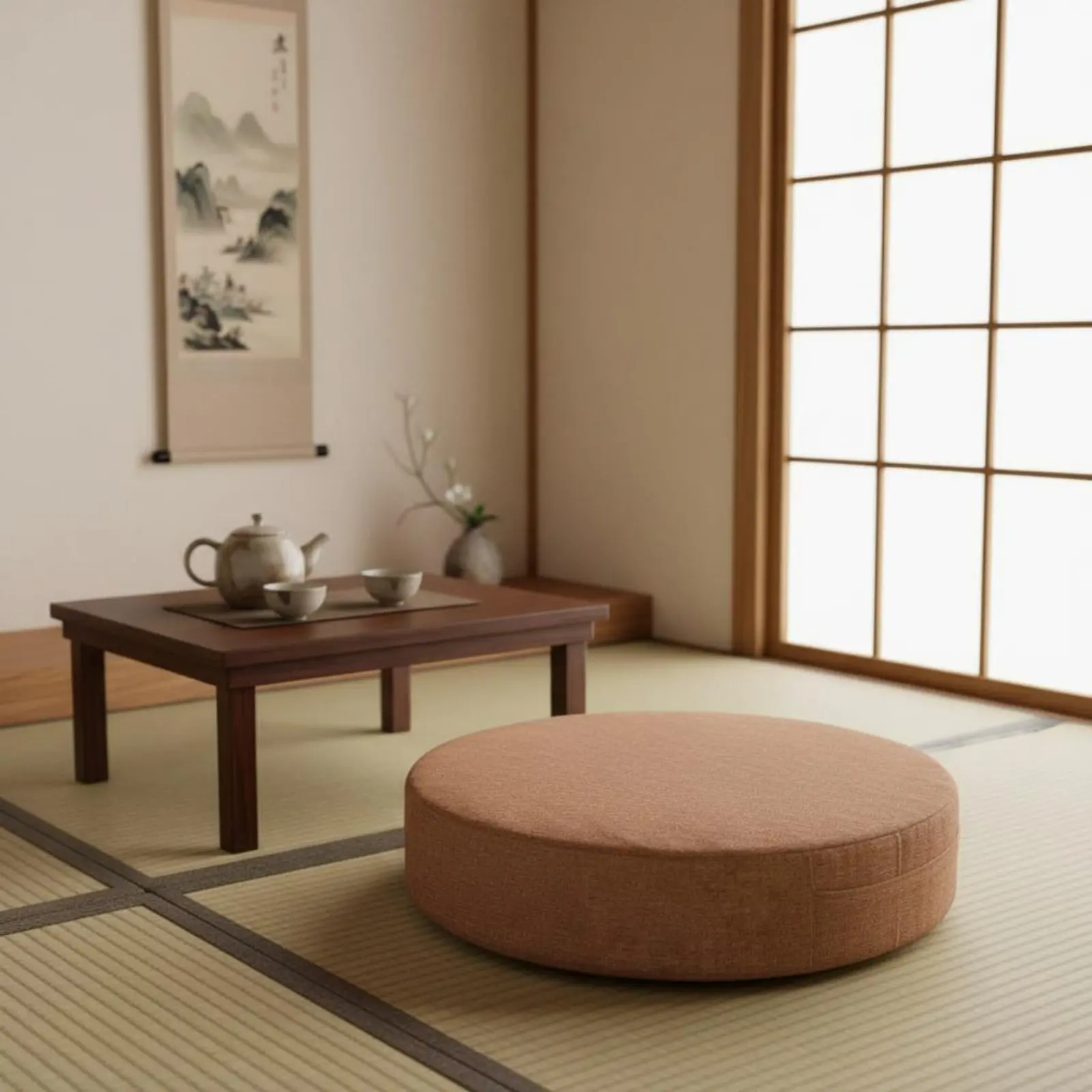 Japanese Floor Pillow Removable Cleanable Cover Round Meditation Pillow Embroidered Zabuton Pillow Retains Shape for Tea Room - view 6