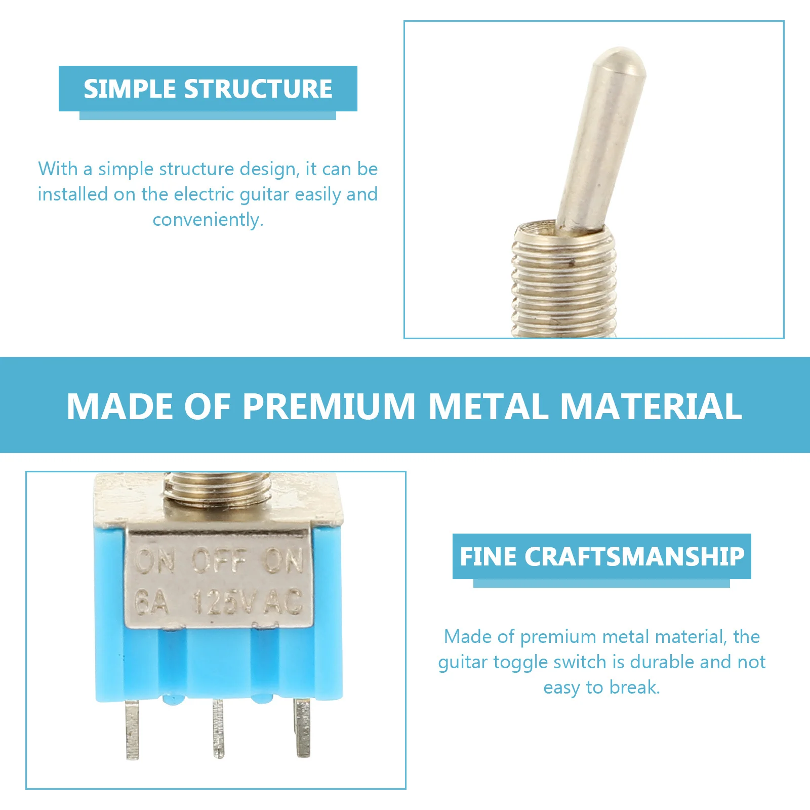 

6Pcs 3 Way Guitar Toggle Switch Metal Rocker Selector Reliable Control for Electric Guitar Parts Metal Rocker 3 Way Toggle