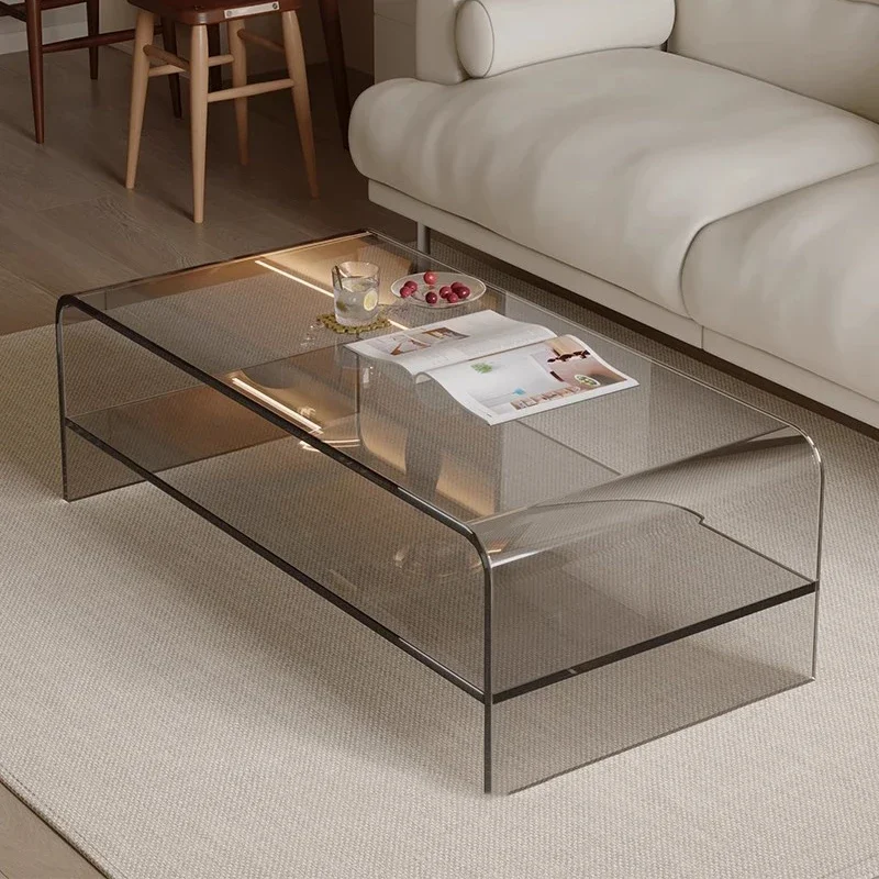 

Nordic Minimalist Coffee Table Modern Acrylic Storage AestheticSide Table Rectangle Transparent Table Basse Rotin Home Furniture