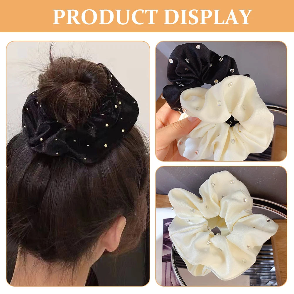 

2Pcs Rhinestone Accessories Big Scrunchies Elastic Ropes Women Ponytail Holder Hair Bands Scrunchies Hair Ropes Cloth Ties
