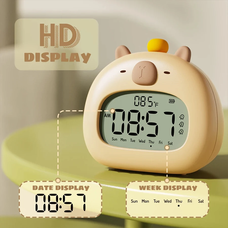 Capybara LED Alarm Clock Digital Rechargeable Multi-functional Timer Dimmable Bedside Table Lamp USB Charge Kids Gift Desk Decor