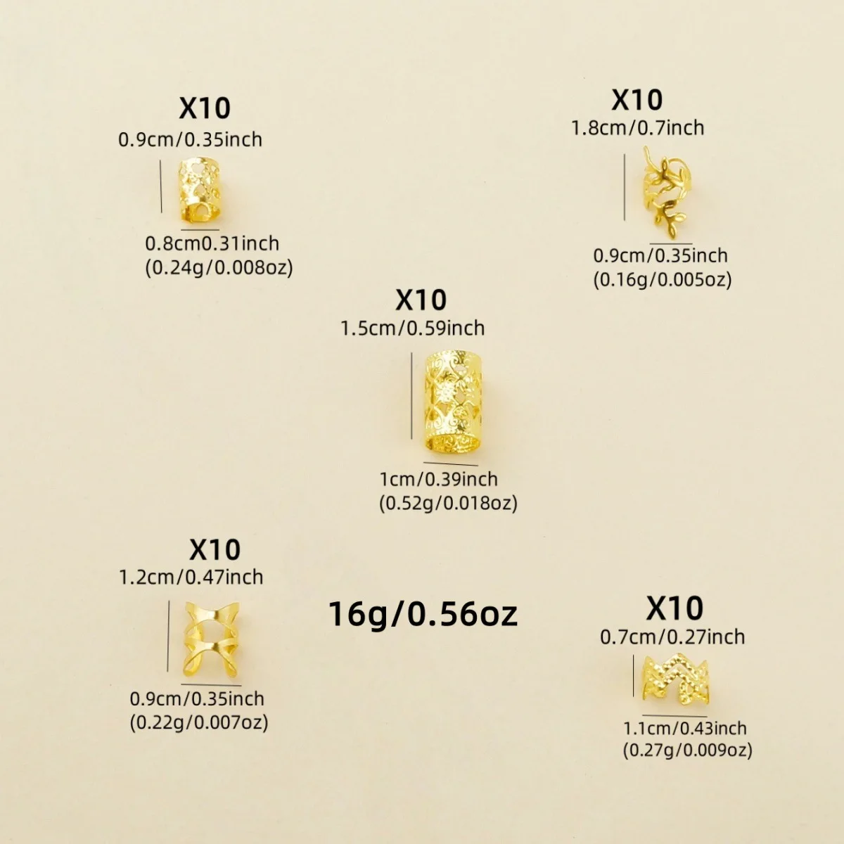 50 unids/bolsa patrón de onda dorada ahuecado Metal DIY peluca rastas extensión de cabello anillos para el cabello-juego de accesorios para el cabello