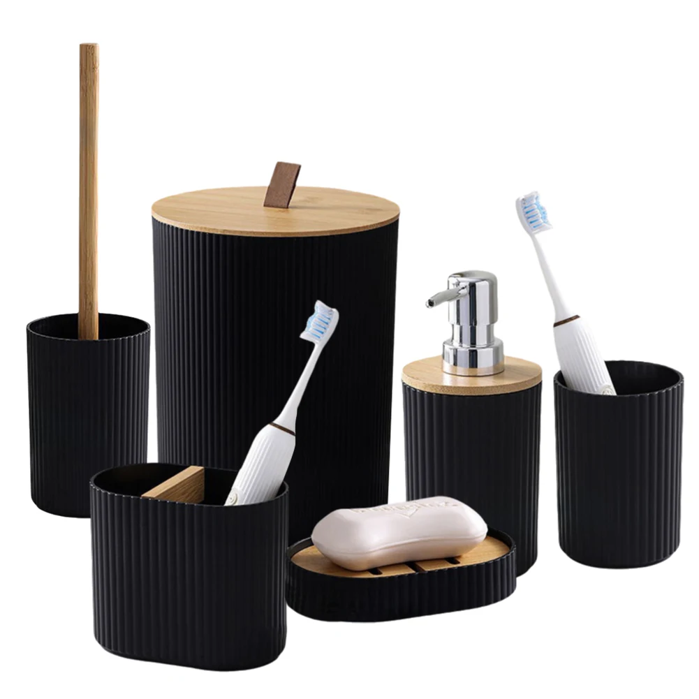 6 Piece Modern Bathroom Essentials Set Bathroom Accessory Set with Soap Dispenser Soap Dish & Toilet Brush