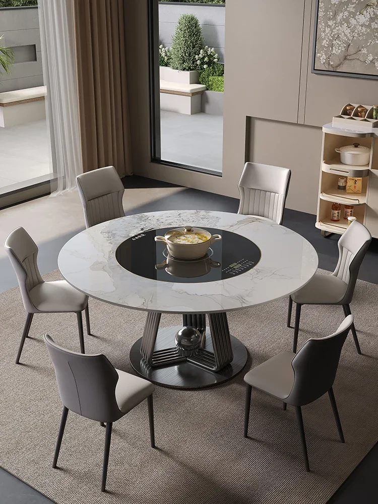 Light luxury simple home dining room table and chair combination with built-in multi-functional induction cooker dining table