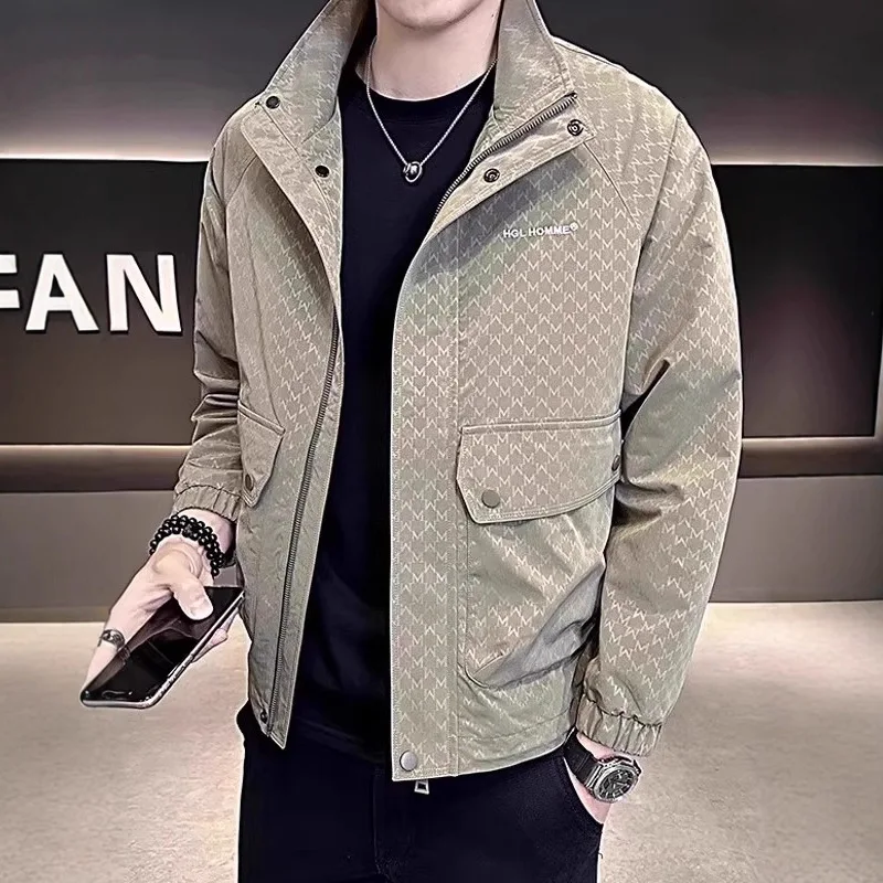 

Мужская повседневная куртка-жакет весна-осень 2025: новая модель Sle Haome, приталенный крой, воротник-стойка, для отдыха, размер M, модная верхняя одежда