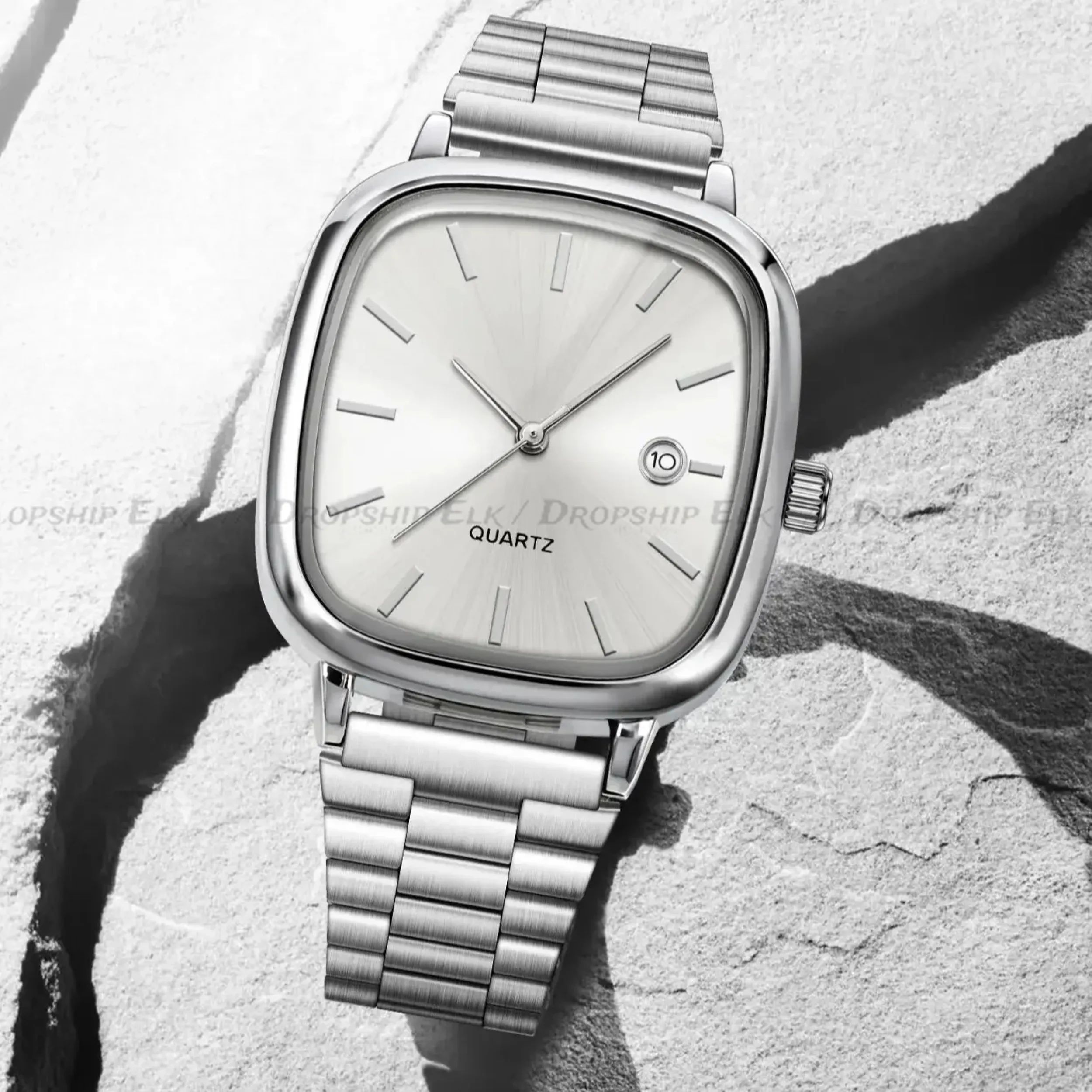 High Quality Minimalist Square Fashion Watch Business Mens Metal Watch Stainless Steel Chain Multi-scene Commuter Calendar Watch