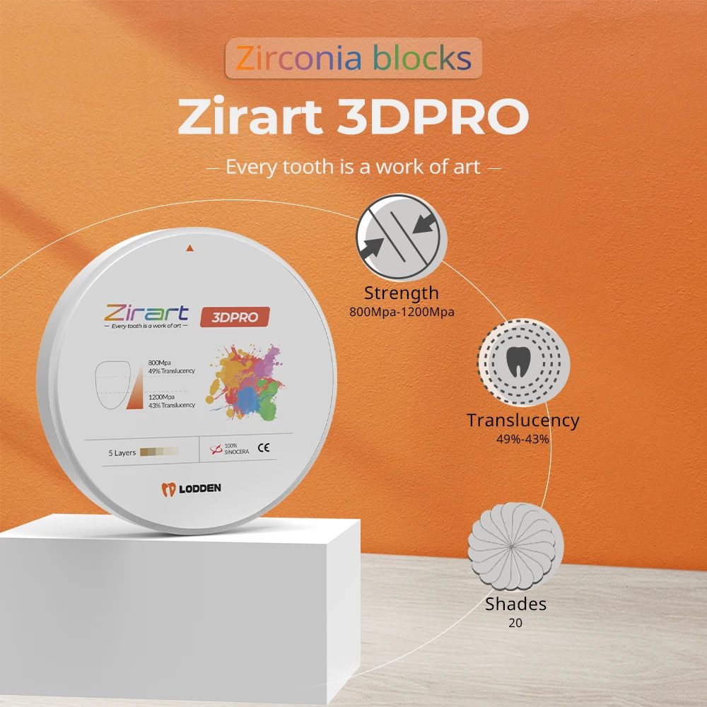 

Lodden 3D PRO Multilayer Zirconia Disc 98mm 10-25mm Vita 16 Colors Open System for CAD CAM Dental Lab Materials