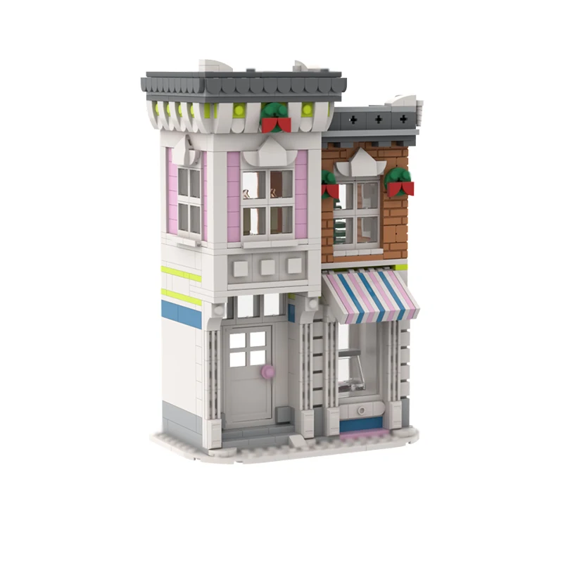 Модель City Street View MOC, строительные кирпичи, магазин зимнего мороженого, модульные технологии, подарки, праздник, сборка, детские игрушки, костюм