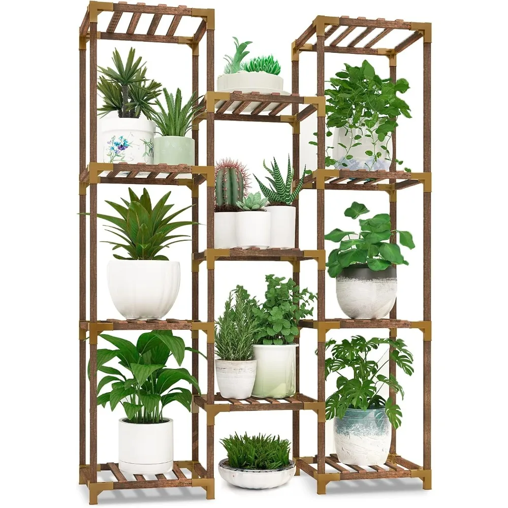

11 Tier Tall Plant Stand Indoor Outdoor Large Wood Plant Shelf Rack Holder Garden Shelves Flower Stand for Living Room Patio
