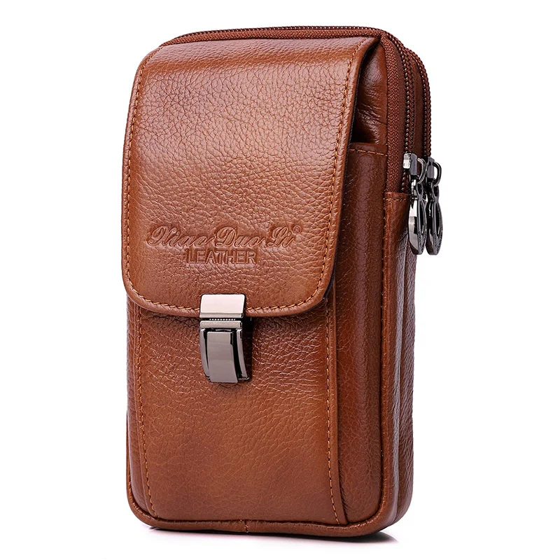 Bag For Men Small Shoulder Bag Men\'s Leather Mobile Phone Waist Bag Wearing Belt 5.5 \