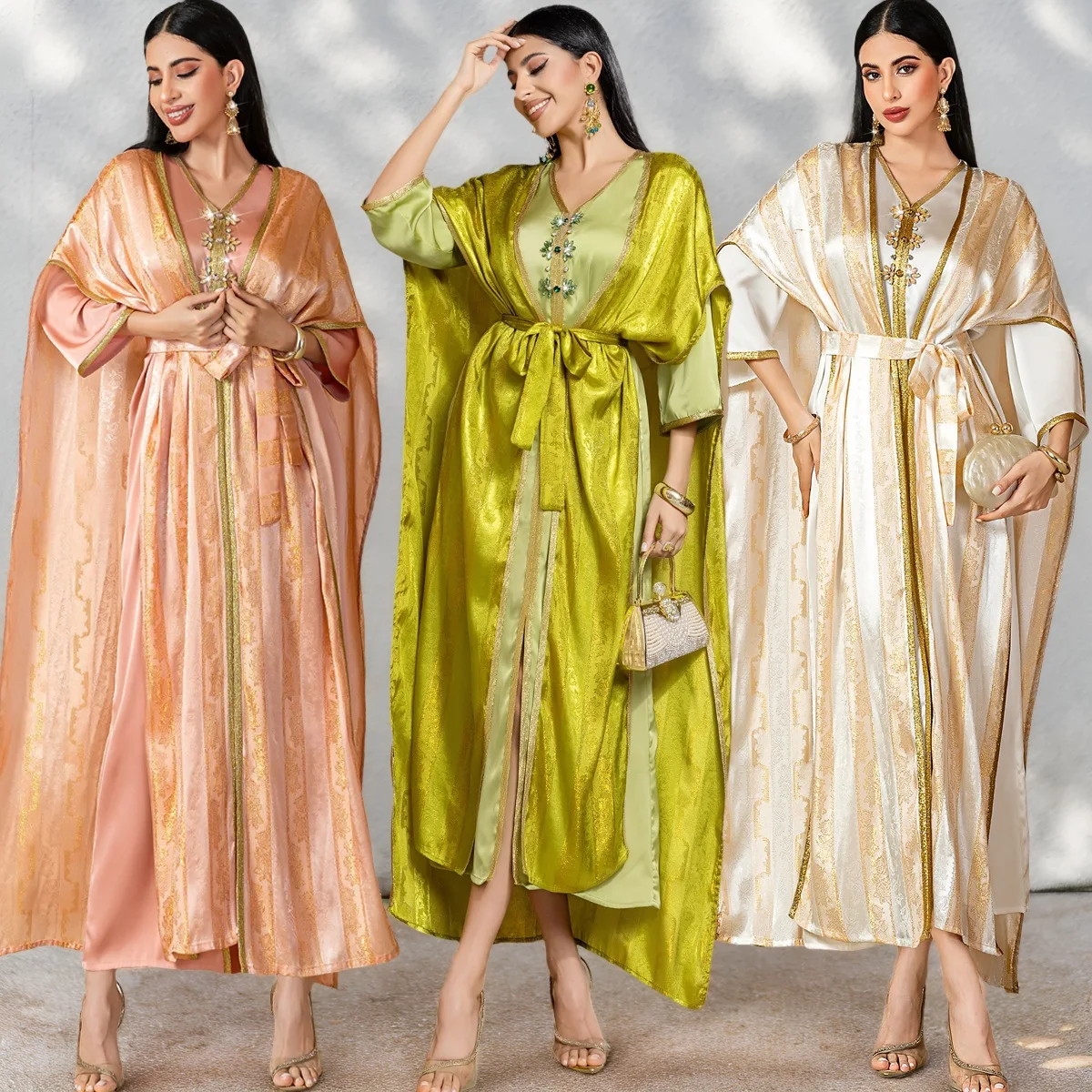 

Eid Women Abaya Dress 2 Piece Set Muslim Cardigan Diamond Party Caftan Robe Jalabiya Ramadan Morocco Dubai Kaftan Vestido Largos