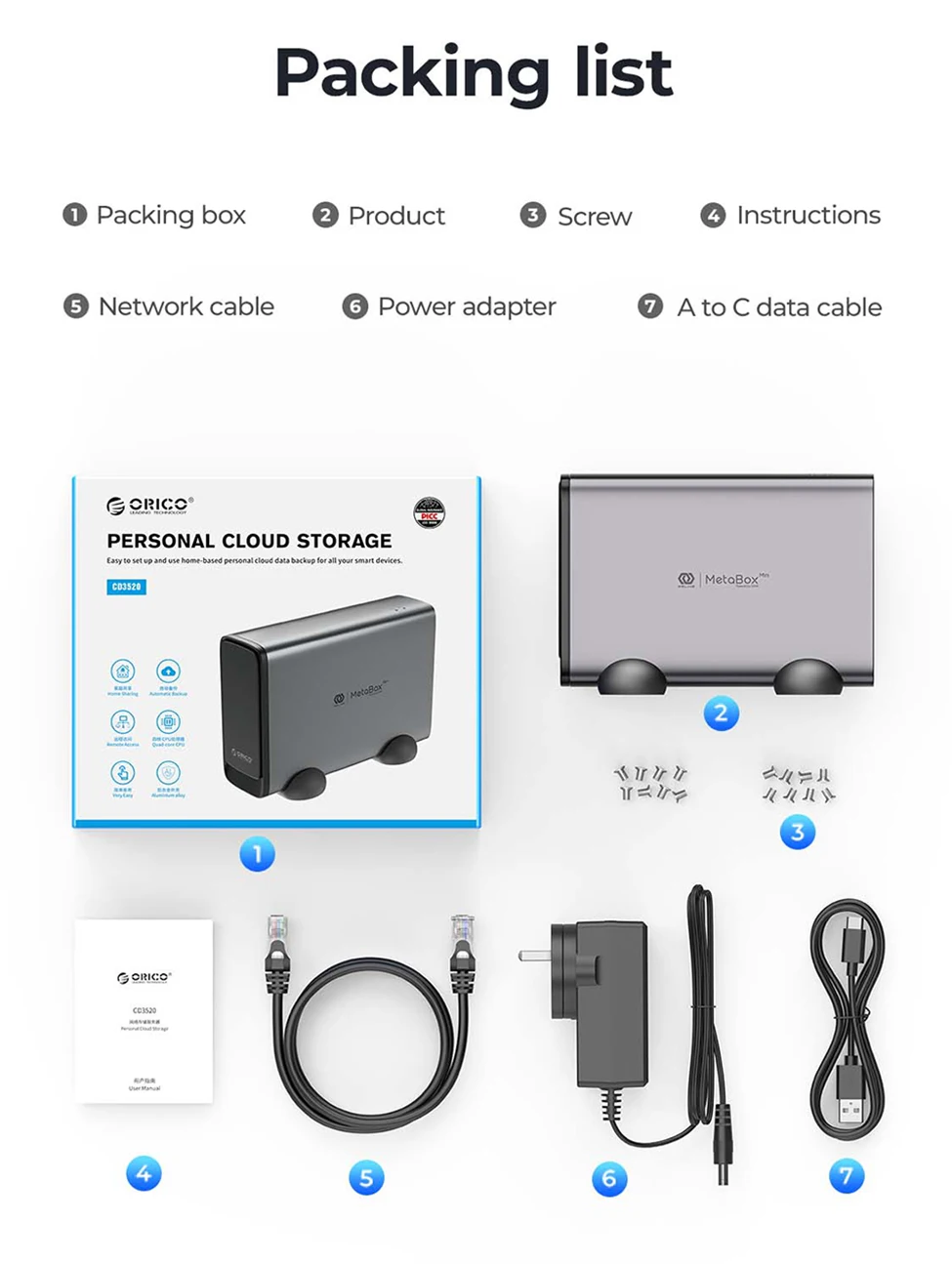 ORICO NAS Network Cloud Server Family Attached Storage System 2,5/3,5" SATA SSD HDD-Gehäuse DAS Festplattengehäuse APP Smart Backup