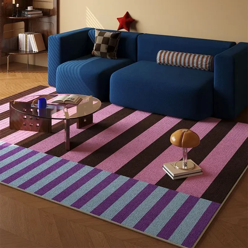 VIKAMA Color Block Striped Area Rug Two Spliced Vertical Stripe Design Soft Wear Resistant Non Slip Living Room Sofa Floor Mat