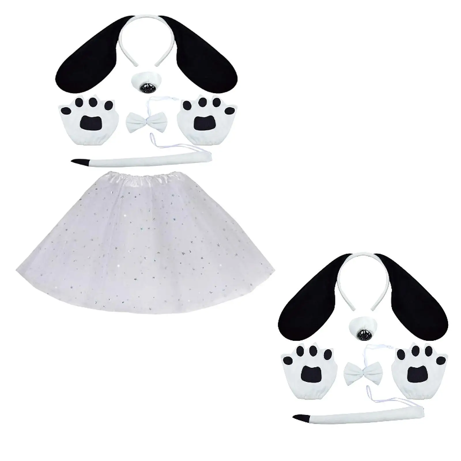 Puppy Dog Ears and Tail Costume Accessories Fancy Dress with Bow and Nose for Birthday Prom Party Performance Adults Children