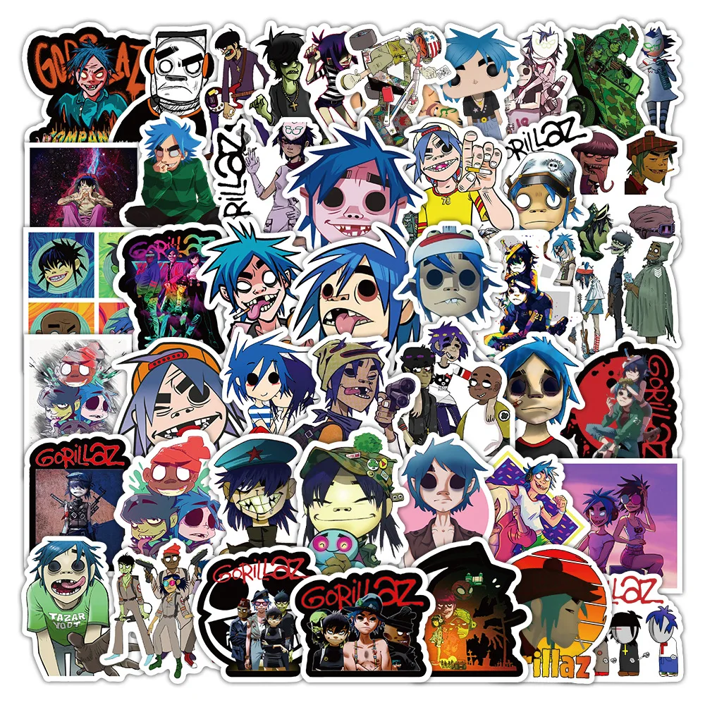 50Pcs Cartoon Gorillaz Stickers For Luggage Laptop Guitar Phone Diary Waterproof Graffiti Vinyl Decals