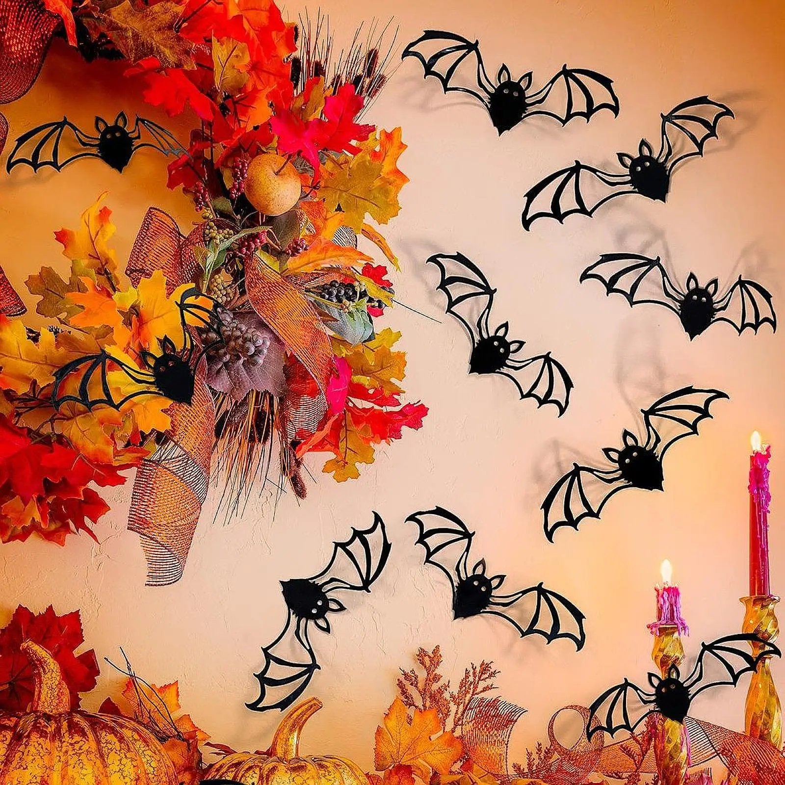 12x Halloween Wall Sticker Home Decor Waterproof 3D Bat Sticker Wall Decorations Background Decoration for Wall Corner Playroom