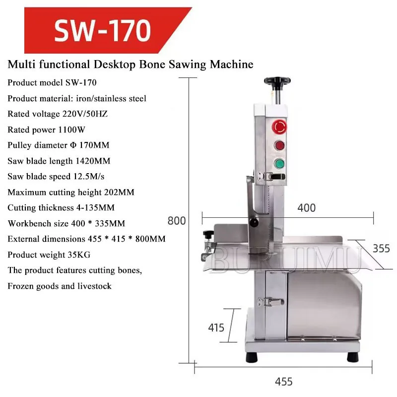 Electric Meat And Bone Saw Machine Desktop Commercial Frozen Meat Bone Cutting Machine For Cut Bone Trotter Ribs Fish Meat Beef