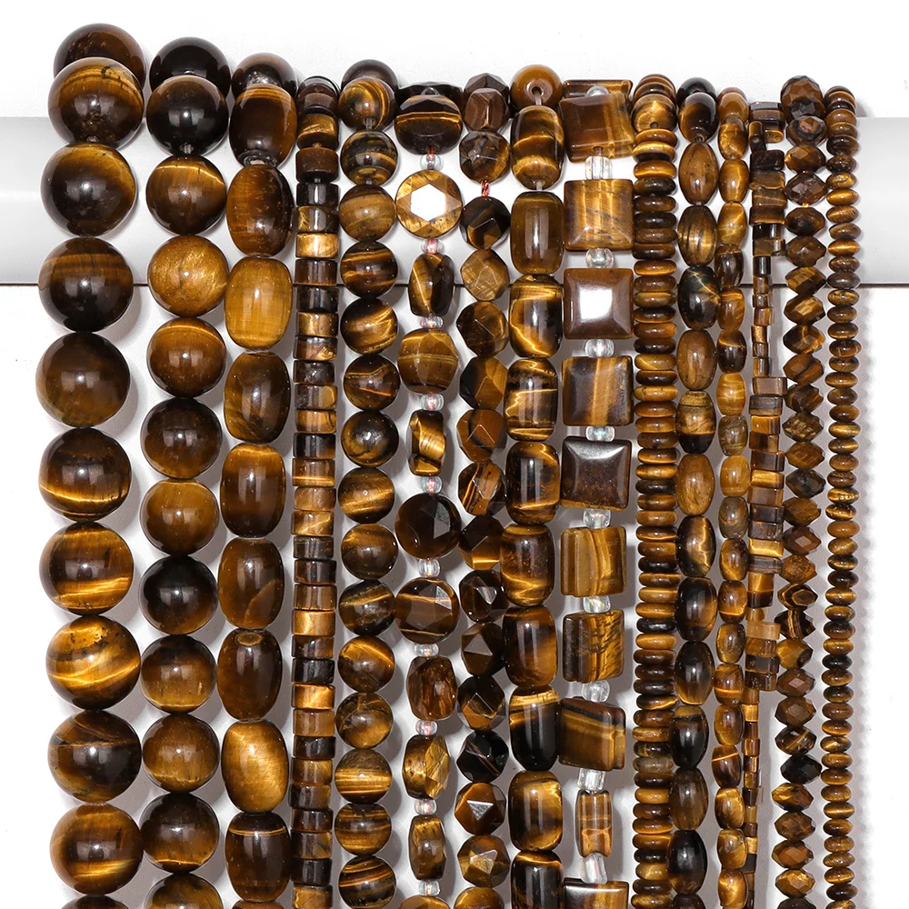 Natural Yellow Tiger Eye Stone Beads Loose Round Oval Flat Chips Heart Shape Spacer Beads For Jewelry Making Bracelet Necklace