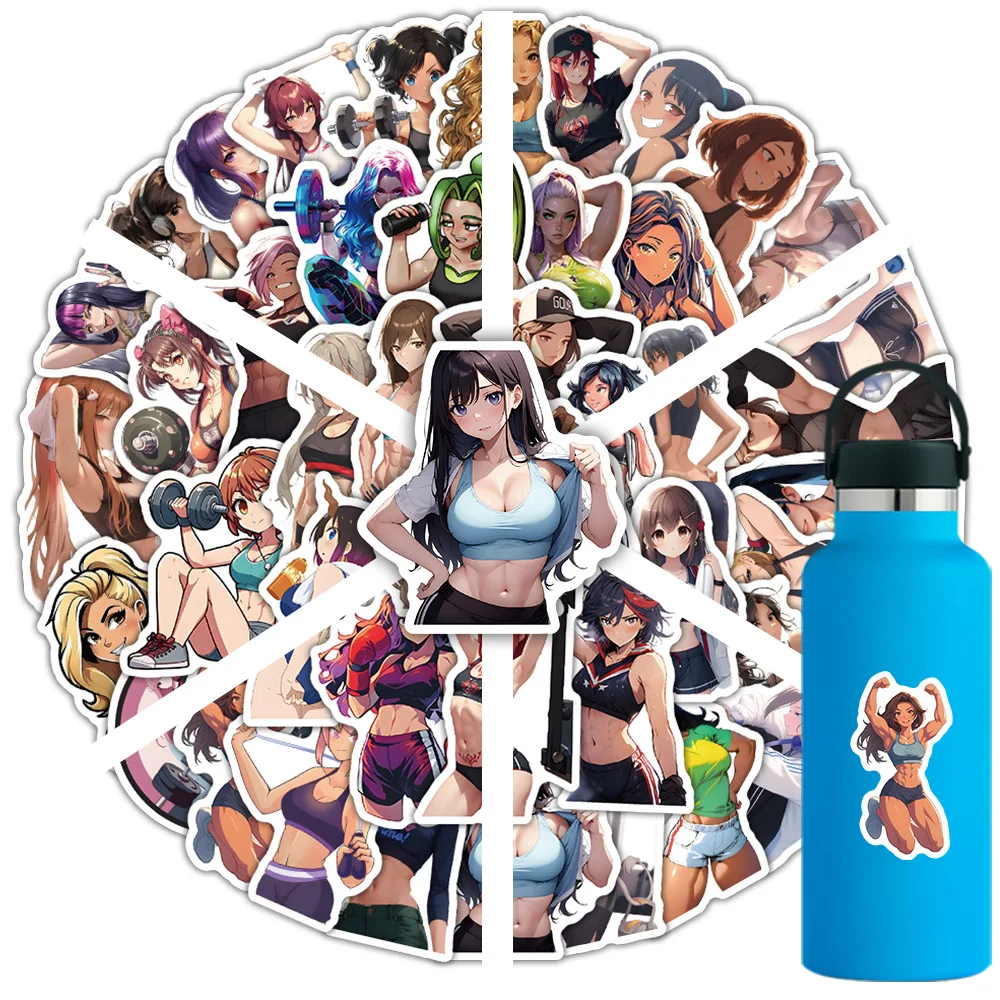 10/30/54PCS Cartoon Fitness Sporty Sexy Girl Sticker DIY Phone Laptop Luggage Skateboard Graffiti Decals Fun for Kid Toy