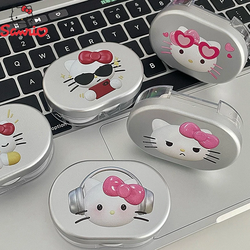 Sanrio Hello Kitty Contact Lenses Box Portable Travel KT Cat Doll Eye Lenses Compact Storage Container Girl Birthday Gifts