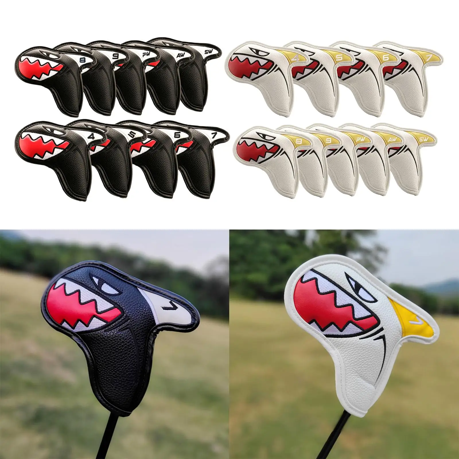 9x Shark Golf Iron Headcovers Golf Head Covers Anti-scratch Outdoor