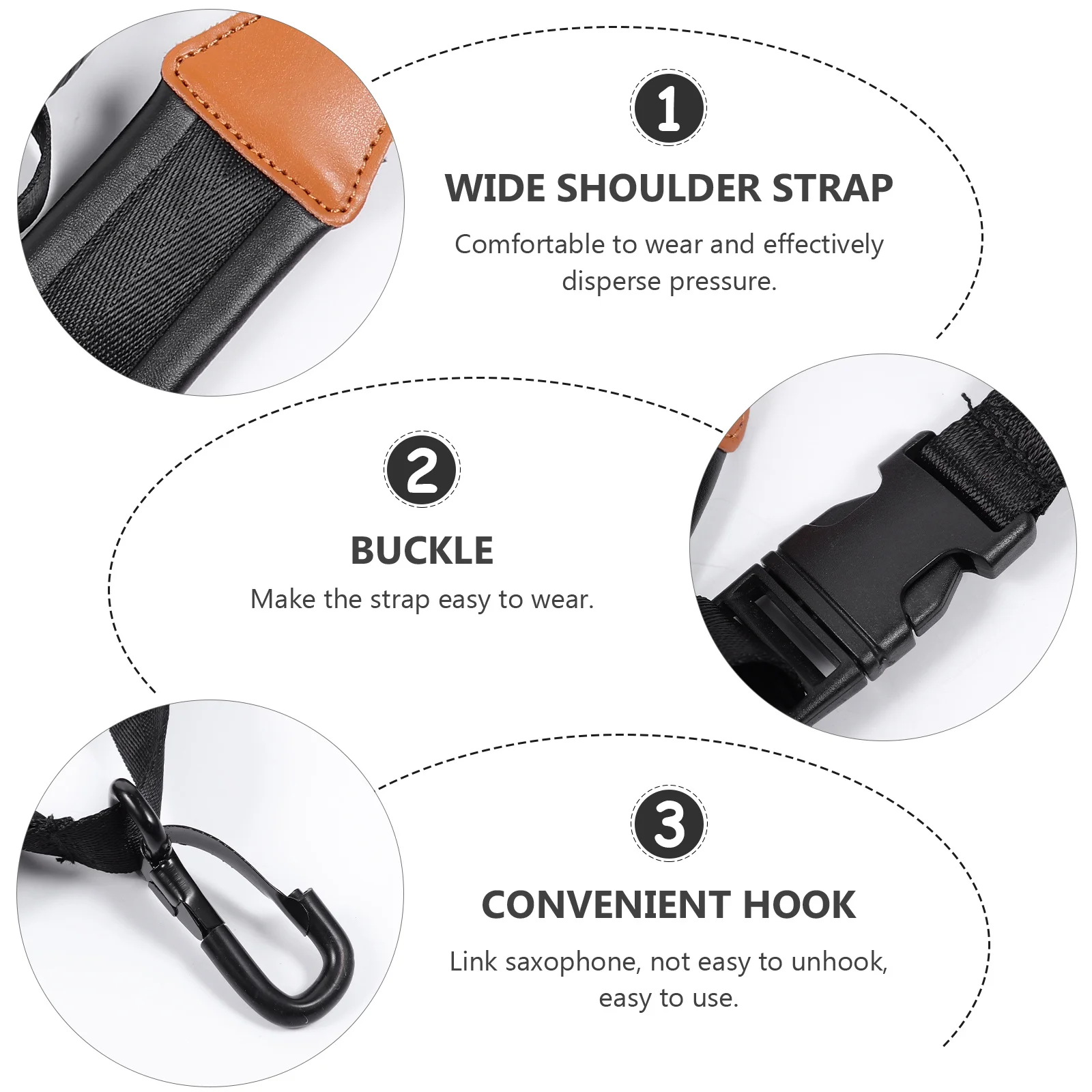 

Adjustable Padded Saxophone Strap Black Universal Fit For Alto Tenor Baritone Sax Clarinet Oboe Bassoon Saxophone Harness