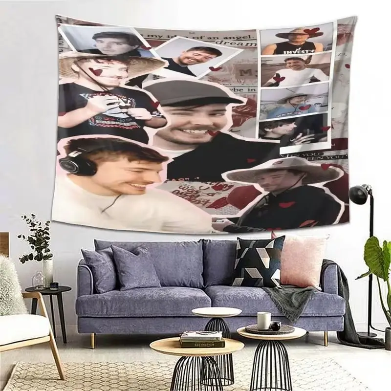 VIKAMA Wall Hanging Tapestry, Retro Collage Portrait Man Face Art with Red Hearts for Bedroom Living Room Wall Decor Aesthetic