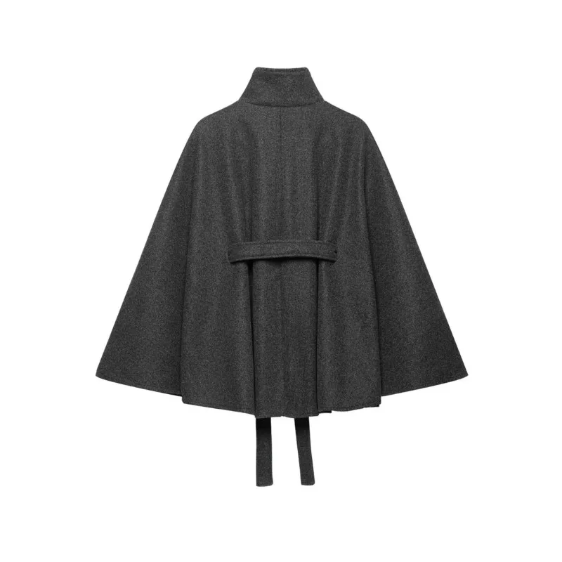 Women Cape style Loose Coat with Belt New 2026 Autumn Simple Long Sleeve Button High Neck Women Tench Coat Chic Female Overcoat