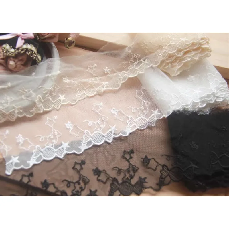 (1 yards/roll) White and black lace fabric 2024 high quality handmade DIY accessories candy star cotton mesh thread embroidery