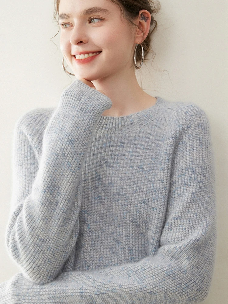 

Yoyoselect, 100% кашемир, женский пуловер с круглым вырезом, осень-зима, однотонный свитер, джемпер с длинными рукавами, мягкий теплый свободный уютный топ