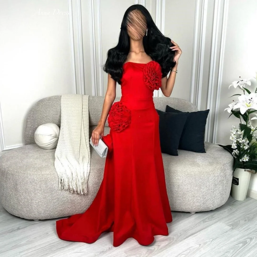 

Anna Custom Made Luxurious Women's Evening Dresses Women Elegant Party Dresses Woman Wedding Off the Shoulders 3D Flowers Red