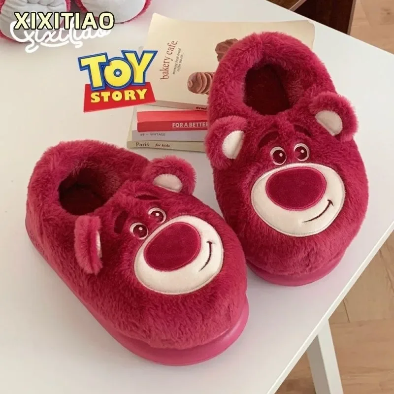 Cartoon Disney Lotso cute men and women winter soft, comfortable, non-slip, skin-friendly and warm home couple cotton slippers