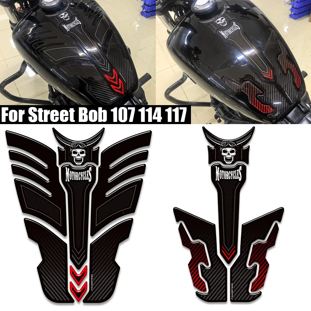 For Street Bob 107 114 117 Motorcycle Tank Pad TankPad Cap Grips Gas Fuel Knee Stickers moto Decals Protection