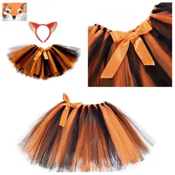 Kids Cartoon Fox Cosplay Costume Girls Tutu Skirt Dress Headband Outfits Halloween Carnival Party Suit