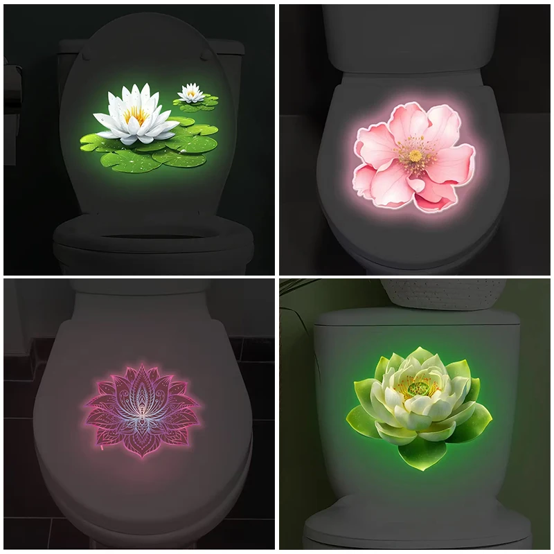 Glow-In-The-Dark Lotus Toilet Stickers Removable Self-Adhesive Bathroom Decor Decals Wall Sticker Home Decor Toilet Seat Sticker