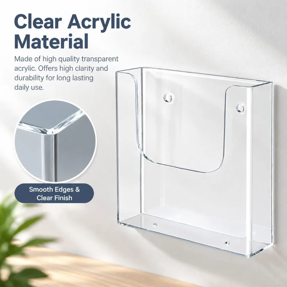 Stylish Wall-Mounted Clear Literature Holder A4 A5 Storage File Organizer Display Rack Single Layer File Rack Space Saving