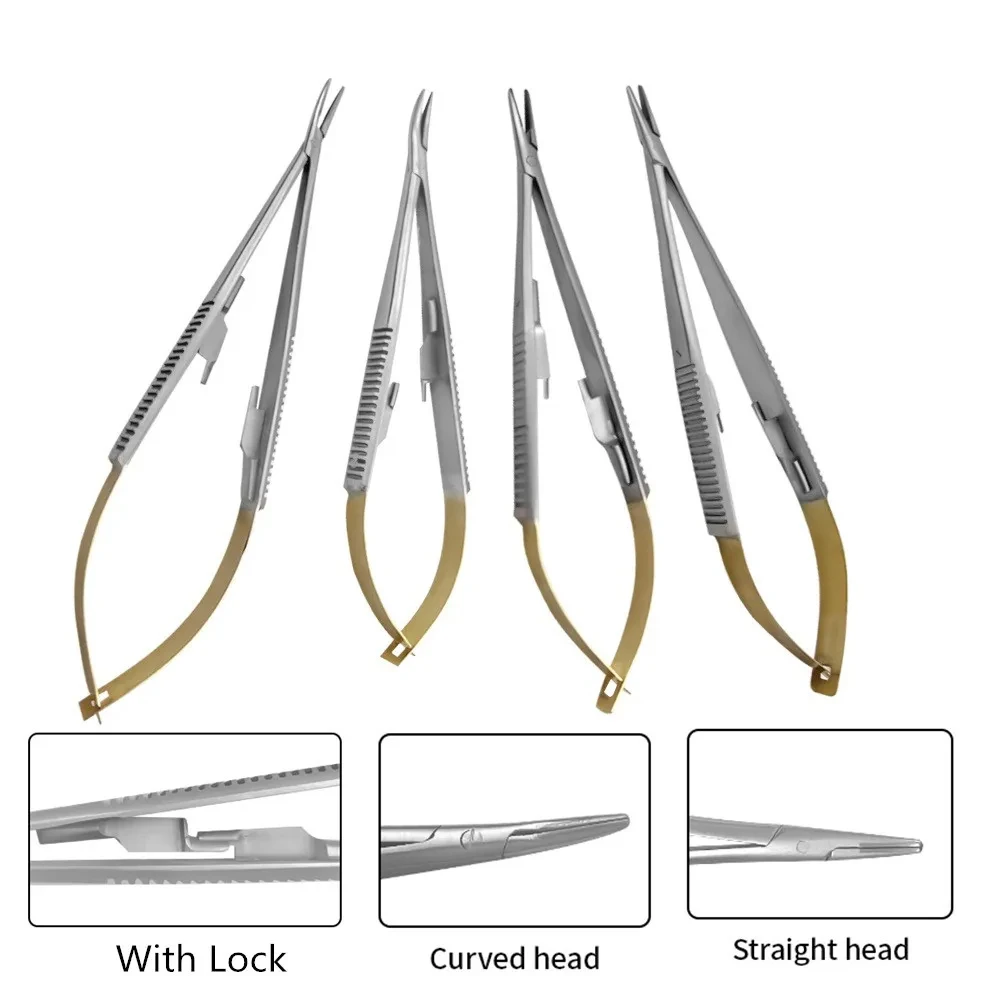 14/16cm Dental Castroviejo Needle Holders with Lock Straight/Curved Orthodontic Implant Needle Holding Forcep Plier Dentist Tool