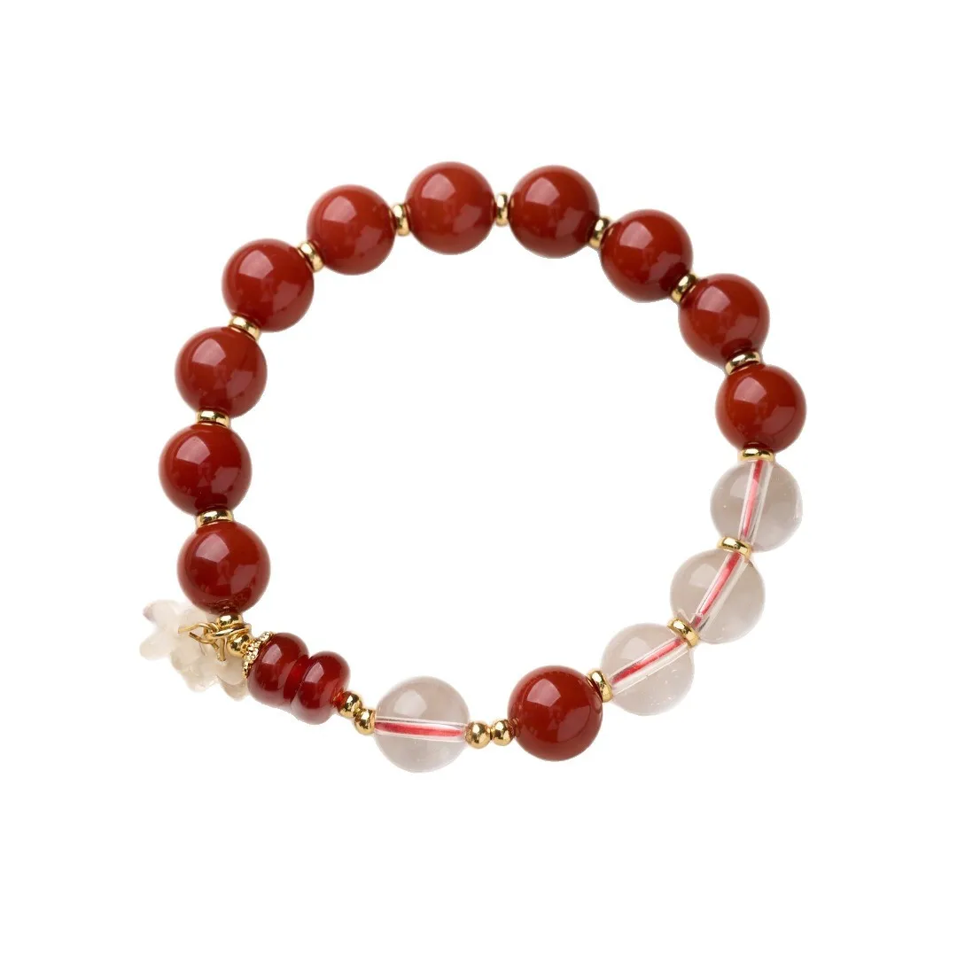 

Natural 10MM Red Agate Bracelet for Women Osmanthus Beaded Bracelet New Chinese Style Crystal Bracelet Gifts