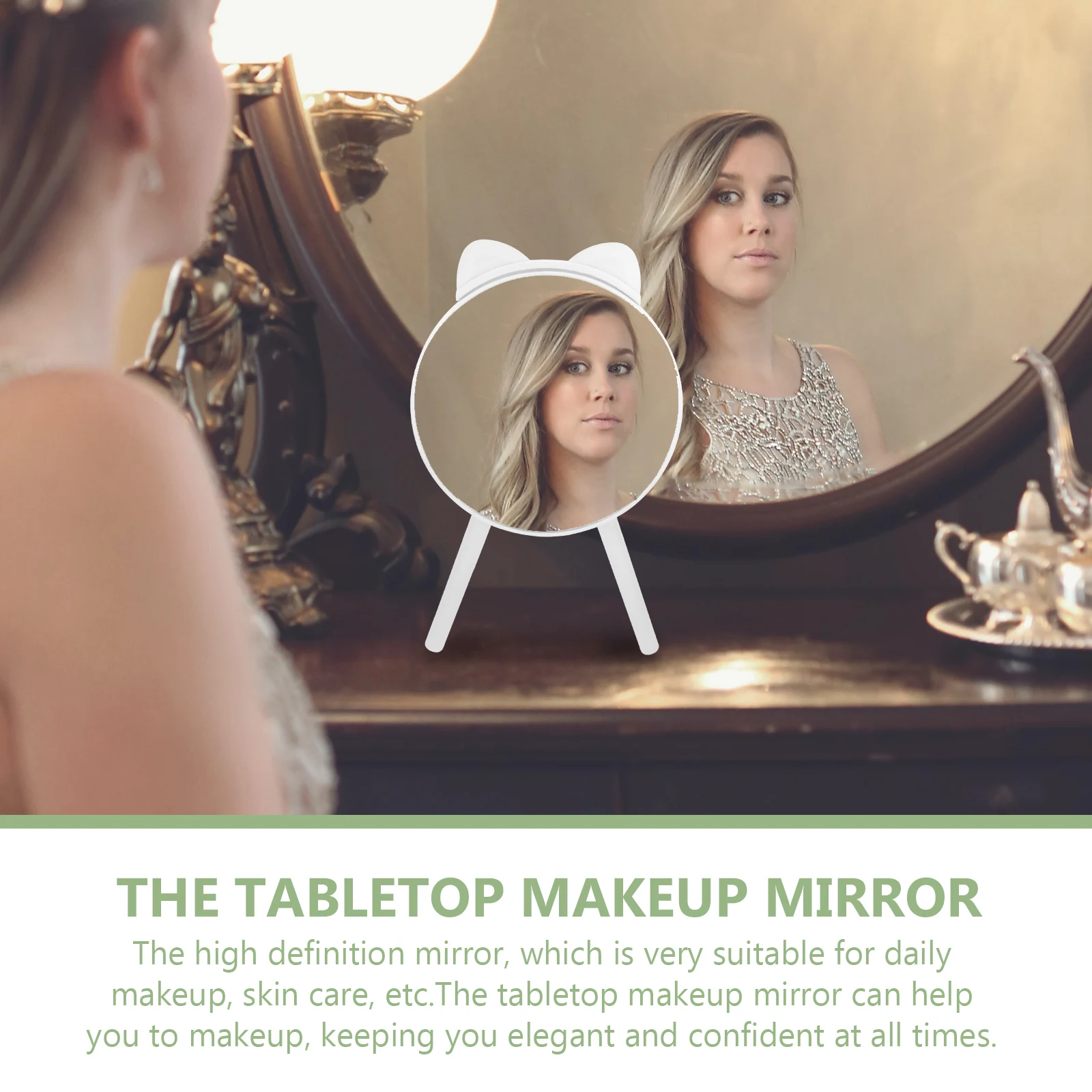 1Pcs Creative Cat Ear Mirror Tripod Base Mirror Exquisite Desktop Decor Gift Girl Gift Desktop Decor Photo Prop