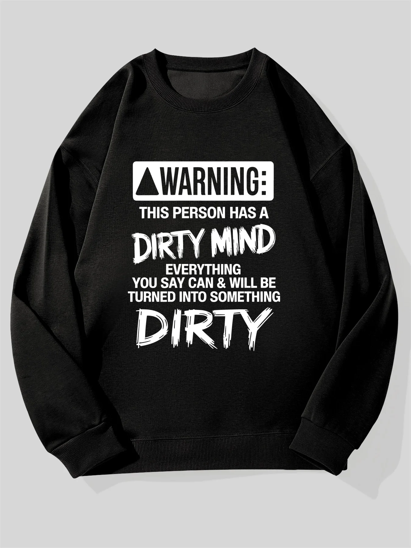 

Мужская толстовка с забавной предупредительной этикеткой и юмором «Грязный разум» — черная с белым принтом «Осторожное чувство» и грязным слоганом, повседневная оверсайз