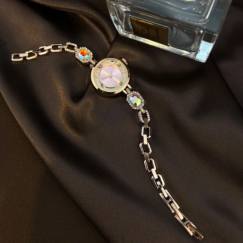 Jam Tangan Wanita Berlian Imitasi Mewah Jam Tangan Kuarsa Wanita Gelang Modis Jam Tangan Anak Perempuan Reloj Mujer Hadiah Jam Montre Femme Relojes