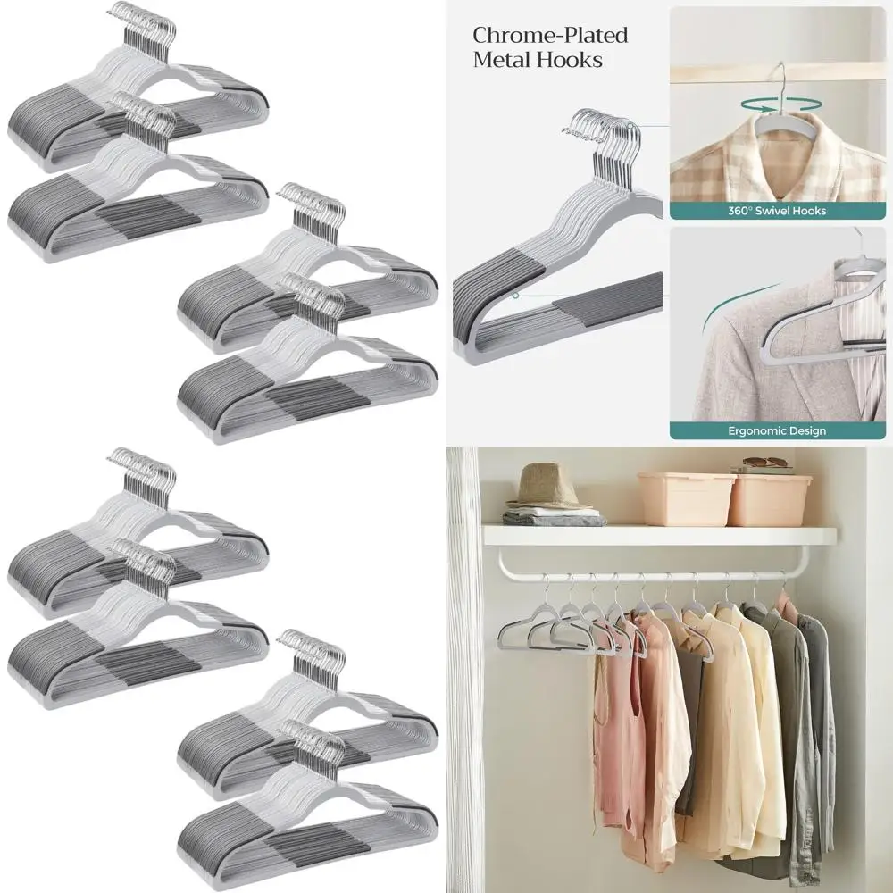 

100-Pack Plastic Space-Saving Coat Hangers, Light Gray