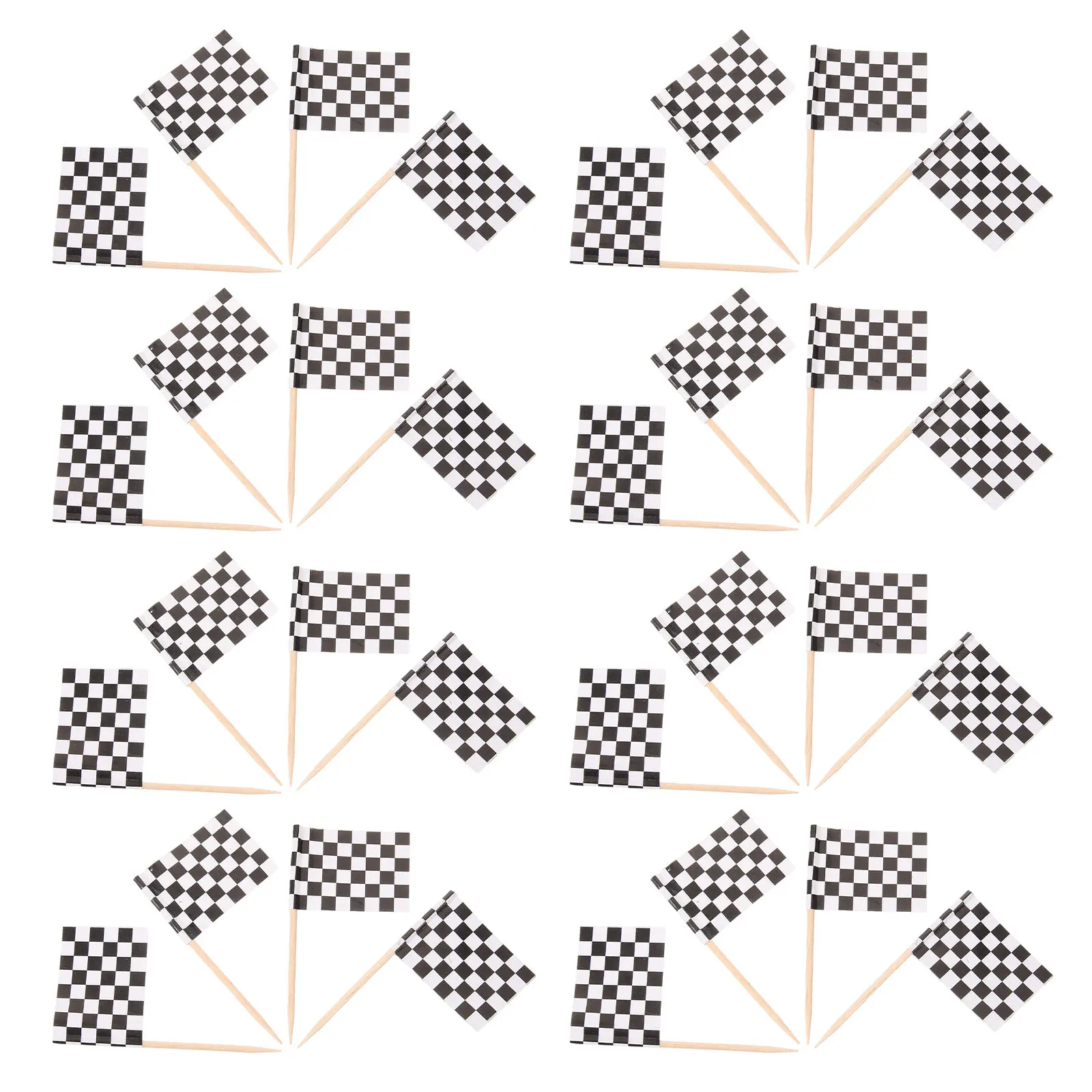 300Pcs Checkered Flag Toothpick Black White Racing Party Picks Decorative Mini Food Flags Cupcake Toppers Buffet Cocktail
