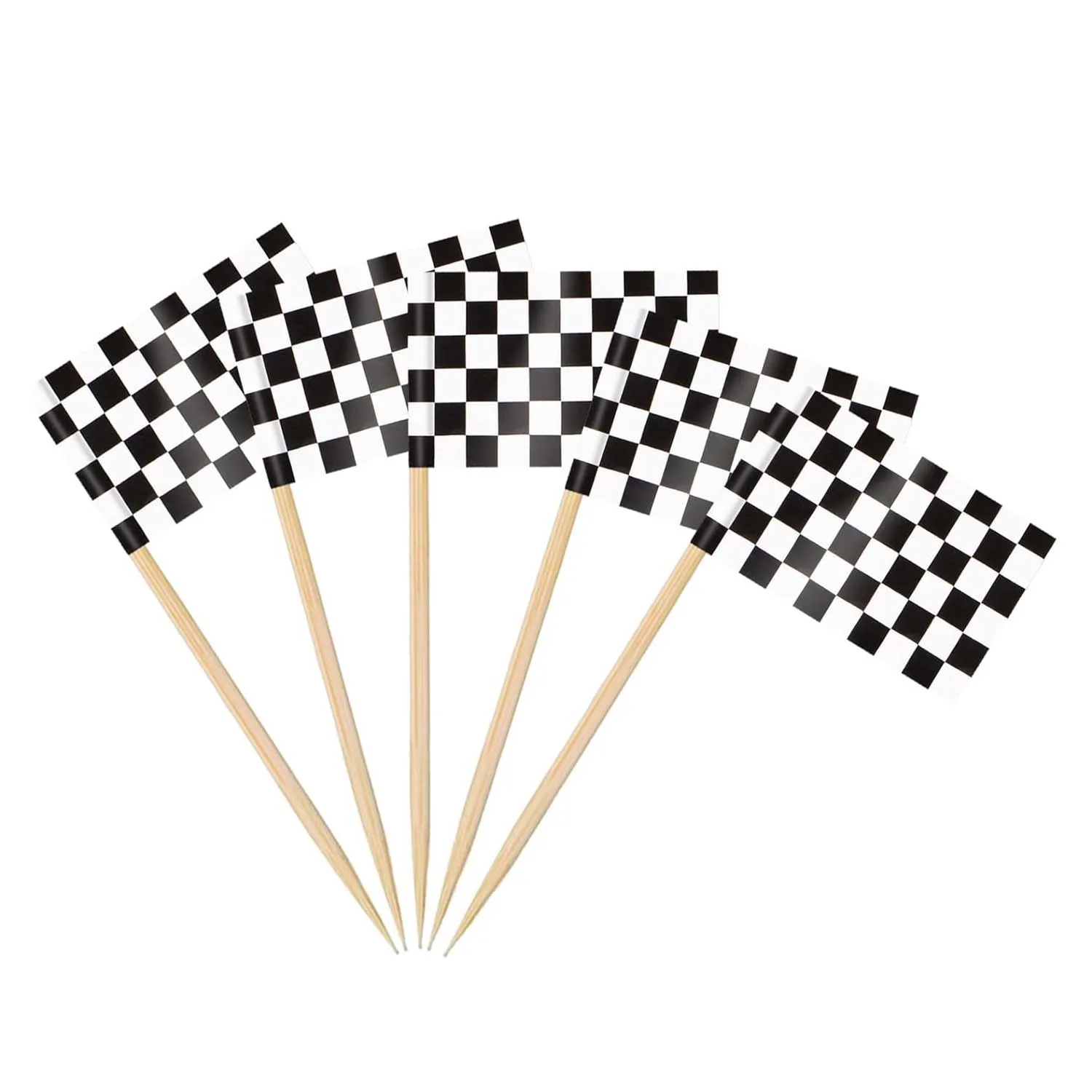 100 ชิ้น Checkered Racing Flags ไม้จิ้มฟัน, Black & White ไม้จิ้มฟันธง Cupcake Toppers สําหรับรถบรรทุกมอนสเตอร์ปาร์ตี้, รถแข่งปาร์ตี้